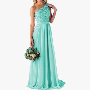 SIZE 4 Turquoise one shoulder chiffon and lace dress